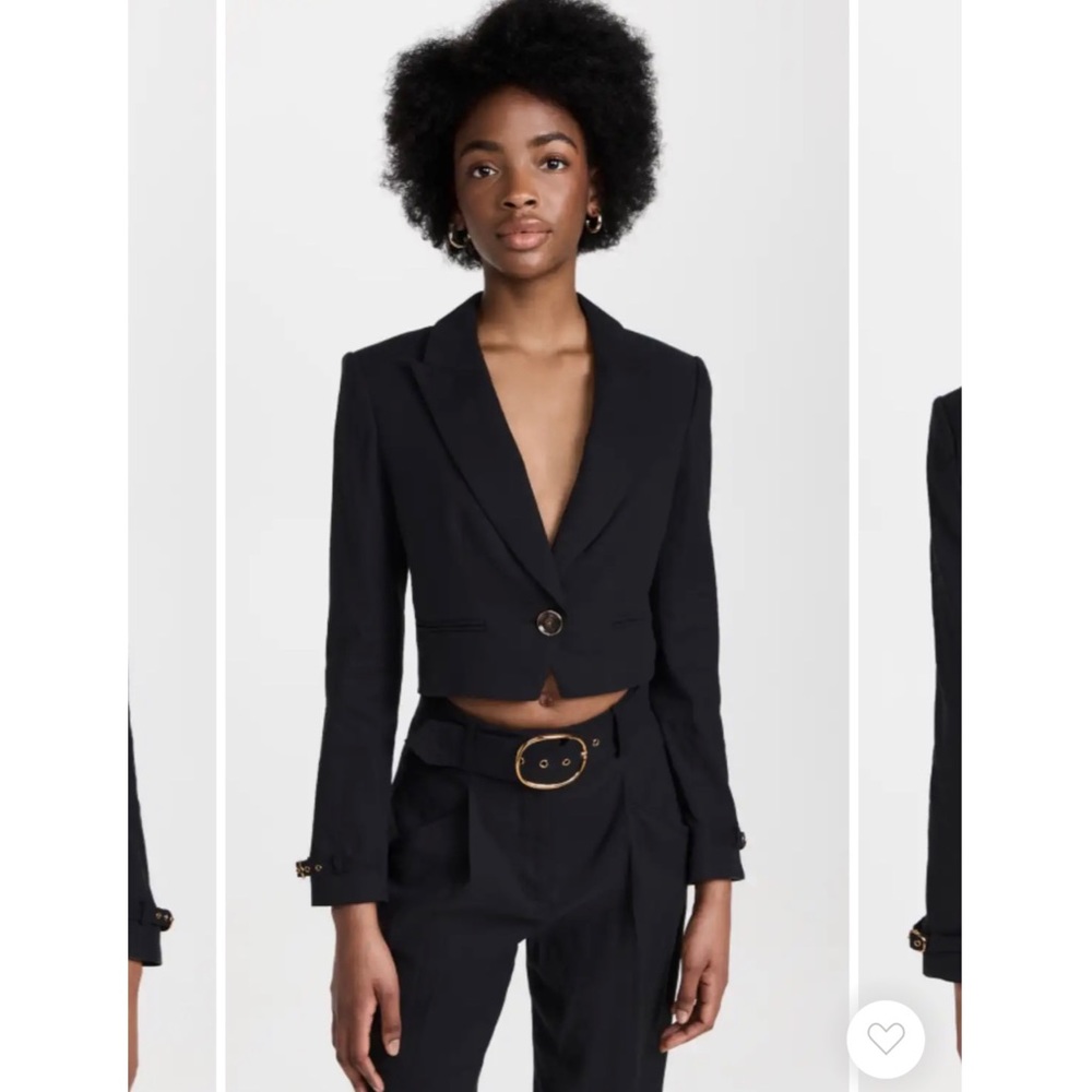 Veronica Beard Black Cropped Linen Blend Single Breast Jacket NWT Buckle Cuff - Picture 10 of 15